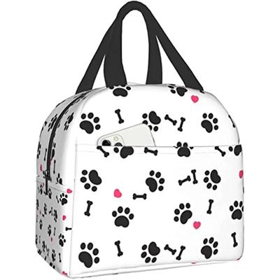 I Love Black Paw Insulated Lunch Box Bento Box Insulated Lunch Boxes Reusable Waterproof Lunch Bag with Front Pocket for School