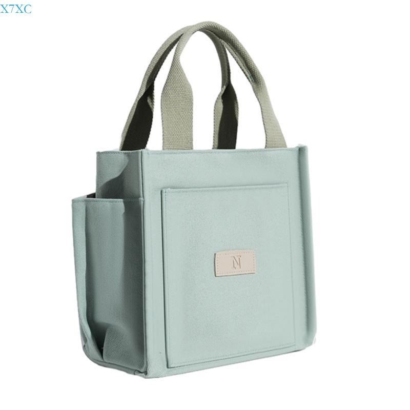 X7XC Convenient Canvas Lunch Bag with Multiple Compartments Japanese Handbag Perfect for Carrying Your Belongings