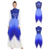 Sleeveless Glittery Sequined Bodice Worship Praise Dance Dress with Gradient Mesh and Irregular Hem for Lyrical Church Stage