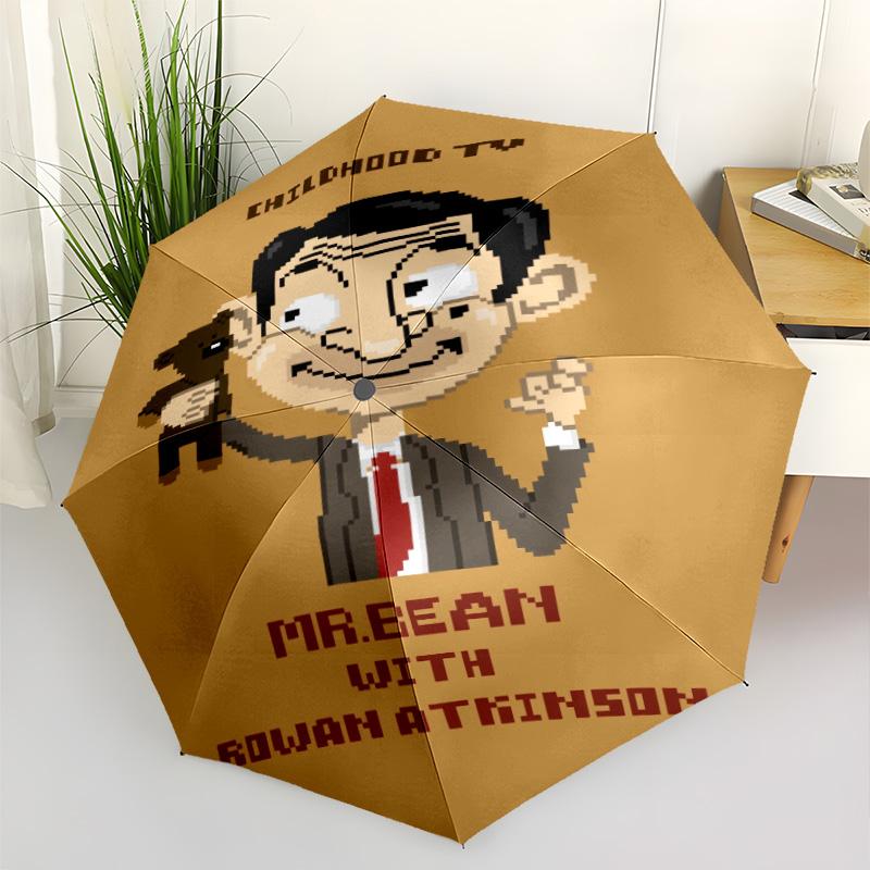 Mr Bean's Adventures Compact Travel Automatic Umbrella Compact 8-Rib Design Durable Plastic & Iron All-Season Umbrella for Travel Fashion Lovers