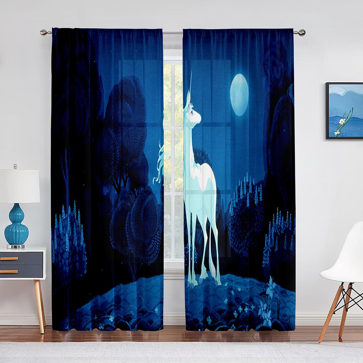 Красочные единороги Радуга Принт Узор Прозрачная вуаль Шторы для спальни Гостиная Кухня — фото 7