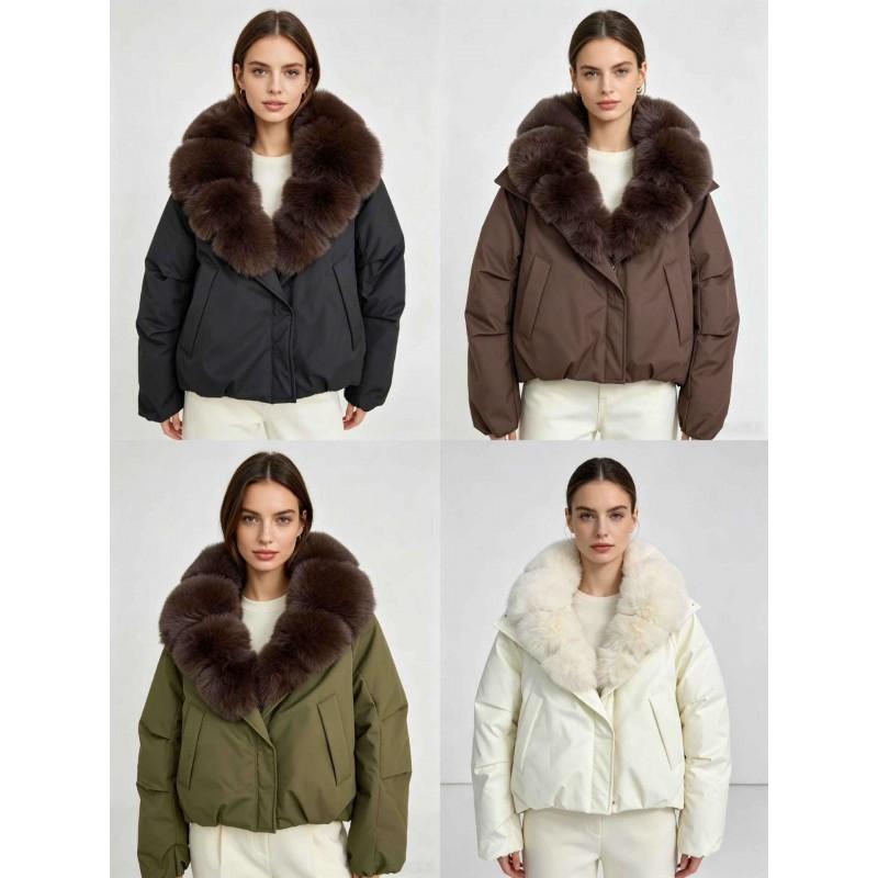 Womens Thick Puffer Coat With Faux Fur Collar Short Warm Winter Jacket Loose Fit Street Style