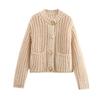 Womens Oversized Knit Cardigan With Pockets Long Sleeve Round Neck Casual Streetwear Winter