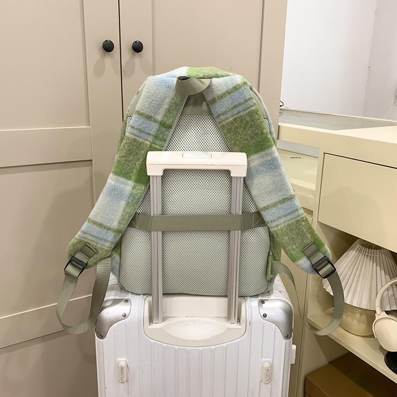 Vlněný kostkovaný studentský školní batoh s velkou kapacitou dámský batoh