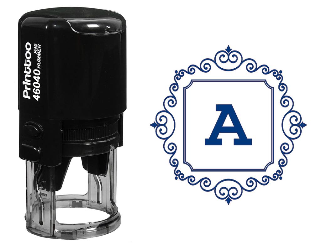 Printtoo Square Swirl Border A Alphabet Monogram Initial Self Inking R-40 Rubber Stamp Office