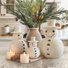 Handmade Terracotta Snowman Figurines White Clay Winter Decor Holiday Rustic Ornament Indoor Outdoor Christmas Decoration
