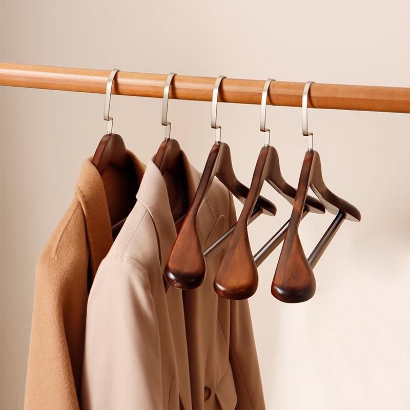 3pcs Non Slip Wide Shoulder Hanger Wooden Heavy Duty Strong Coat Hangers,Smooth Finish 360° Swivel Hook Solid Wood Hangers Shirt Suit Closet Organizer
