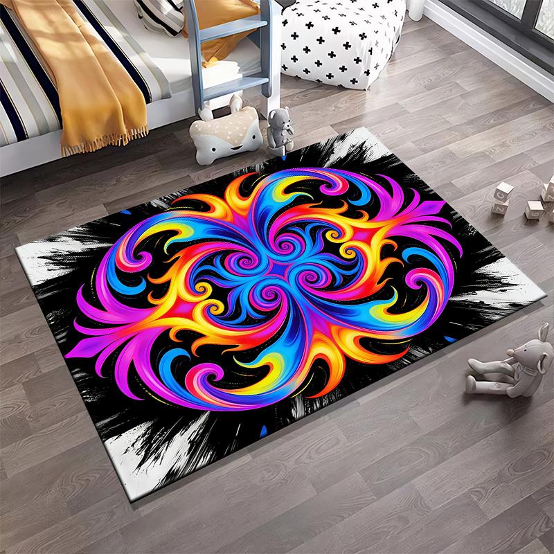 Colorful Abstract Swirl Pattern Carpet with Black and White Background Suitable for use as an anti-slip for living room bedroom sofas