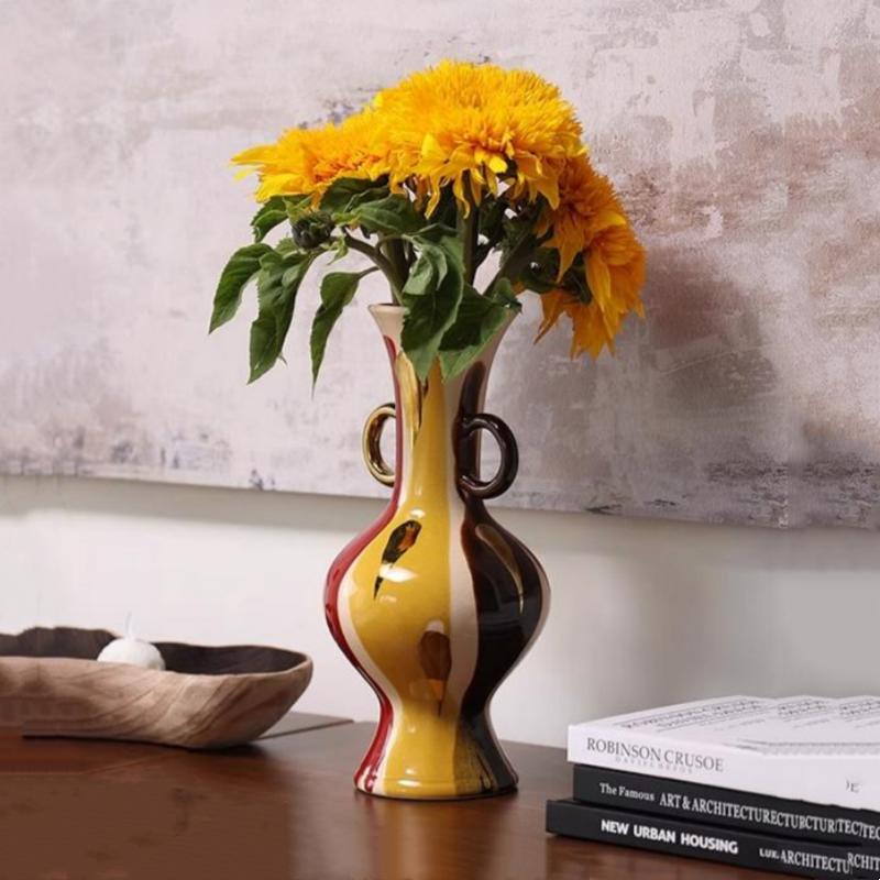 Vază Ceramică Colorată Desenată Manual Geometrie Vază cu Flori Cap de Cal Statuete Animale Simulate Artizanat Ceramic Decorațiuni Casă