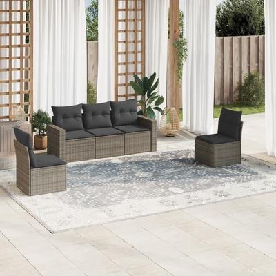 Vidaxl 5-Cz. Garten-Sitzgruppe, Kissen, Grauer PE-Rattan