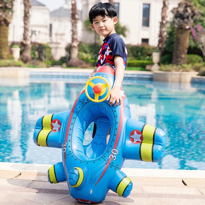 Children's Inflatable Plane Swim Ring With Reinforced Bottom Eco-friendly Pvc Material Printed Design