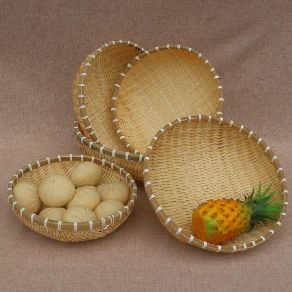 Round Fruit Snack Basket Handmade Drain Basket Natural Storage Basket