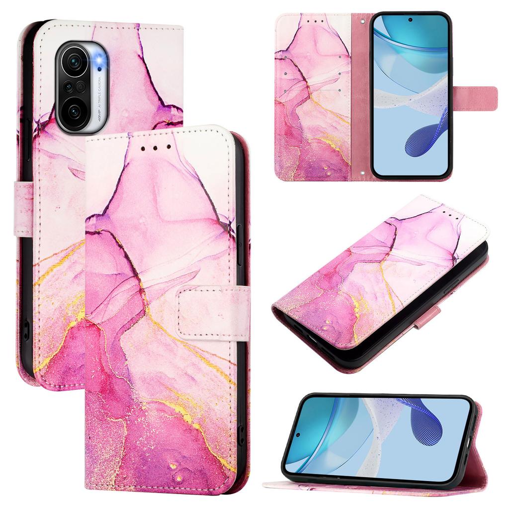 For Xiaomi Poco F3 Case with Strap Marble Pattern Leather Phone Cover Card Holder