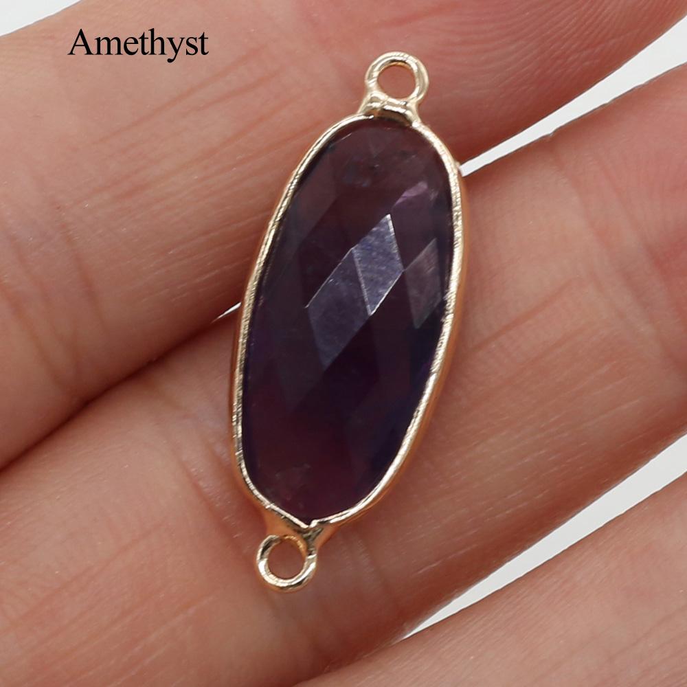 1/5 buc, Pandantiv Cristal de Vindecare Reiki Conector Oval, Energie Piatră Naturală Ametist Gemă Farmec Conector pentru Confecționare Bijuterii DIY Colier Brățară
