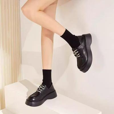 Thick-soled Lace-up Small Leather Shoes Female Style New College Style with Skirt Gentle Shoes Spring Retro Single Shoes