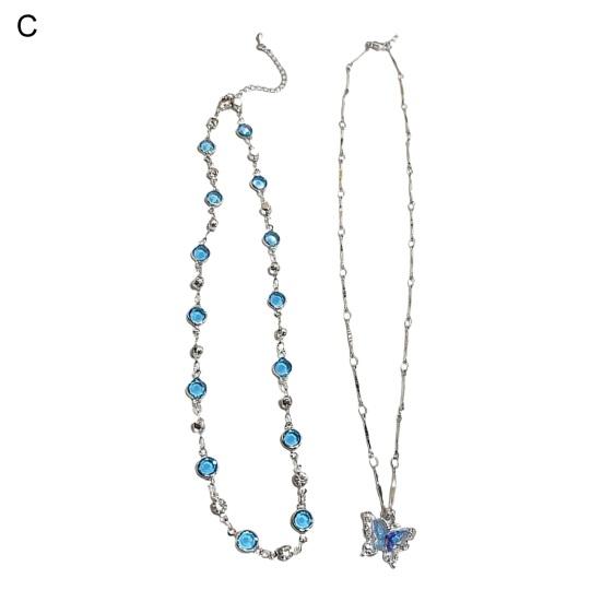 Yousheng Women Necklace Faux Crystal Single/Double Layer Butterfly Pendant Adjustable with Extended Length Prom Party Neck Jewelry Wedding Choker