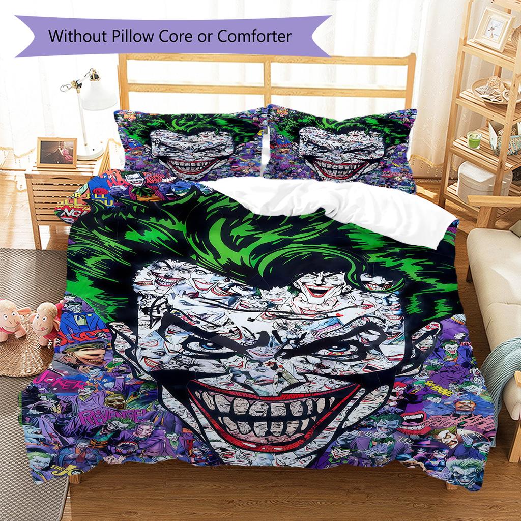 Set Copripiumino Trapuntato Joker Villano Copripiumino Federa Decorazione per la Casa Regalo di Compleanno (1 * copripiumino + 2 * federa, senza nucleo)