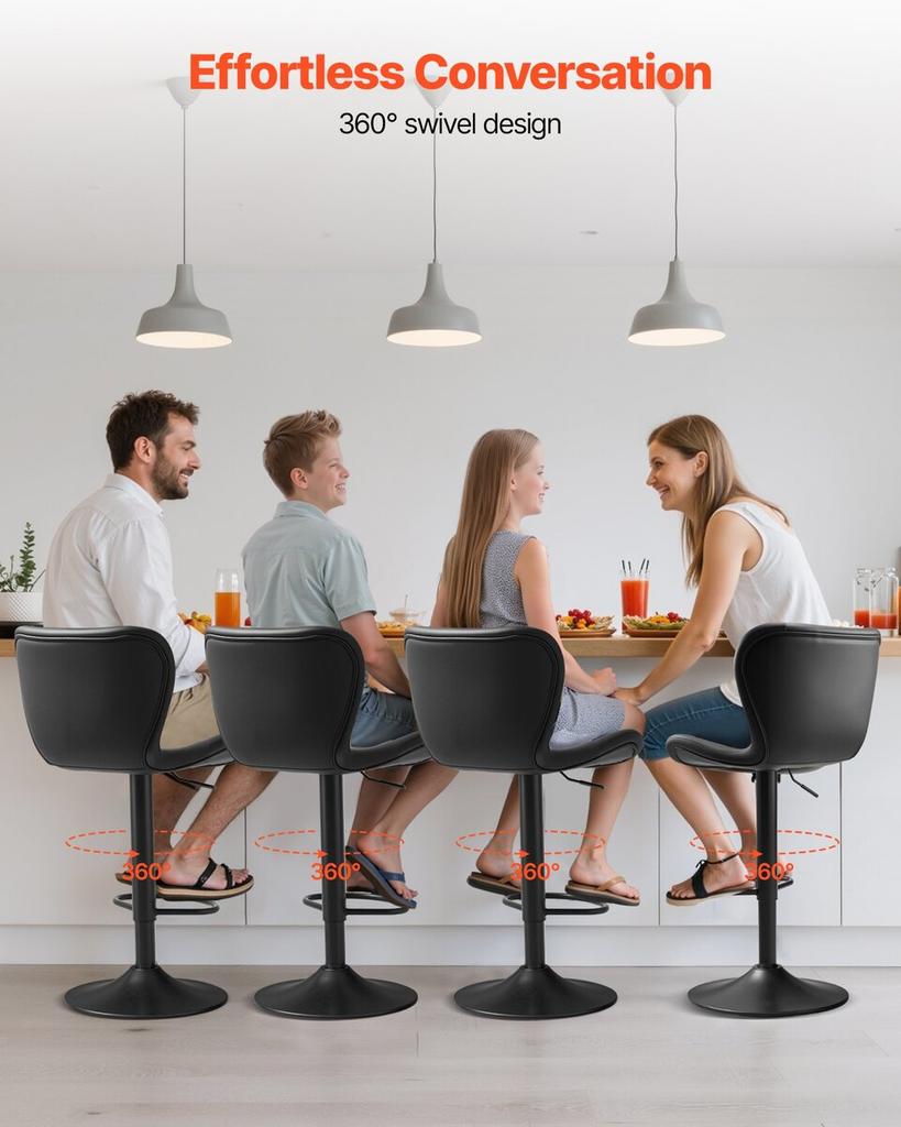 Bar Stool Set of 2, Modern PU Leather Counter Height Stools, Swivel Kitchen Barstool with Back and Footrest, Height Adjustable Armless Bar Chair,