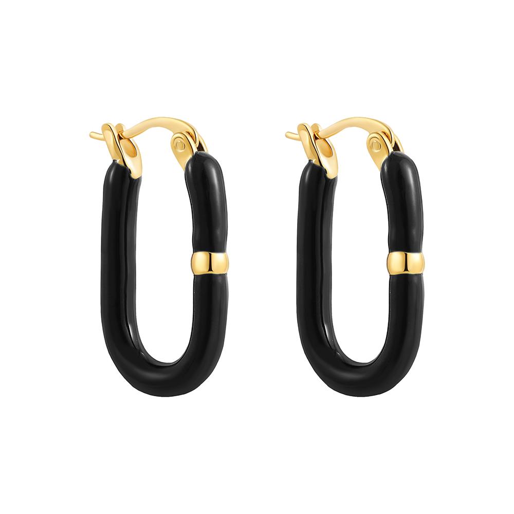 Stainless Steel Enamel Color Geometric U Shape Hoop Earrings for Women New Design Simple Rectangle Ear Buckle Hoops Girls Gift