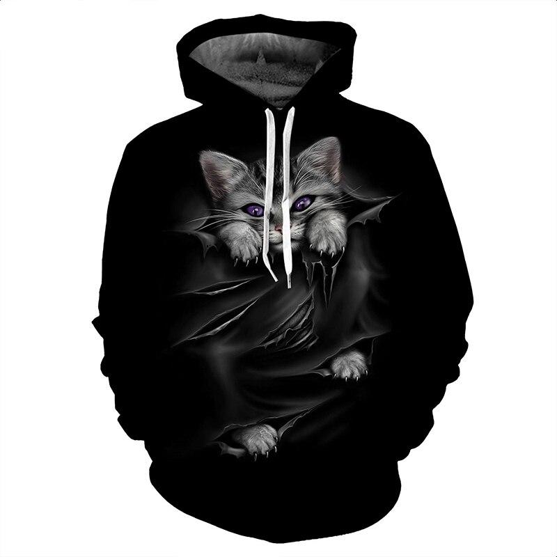 Cheap Black And White Cat 3d Hoodie Sweatshirts Cat Pullover Men Women ...