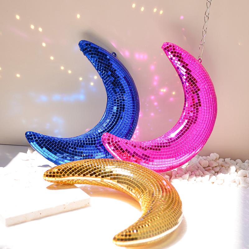 Decorazione Pendente a Forma di Luna Palla da Discoteca Appesa Glitter Vetro Palla a Specchio Riflettente Ciondolo Luna Decorazione Bar Festa di Matrimonio