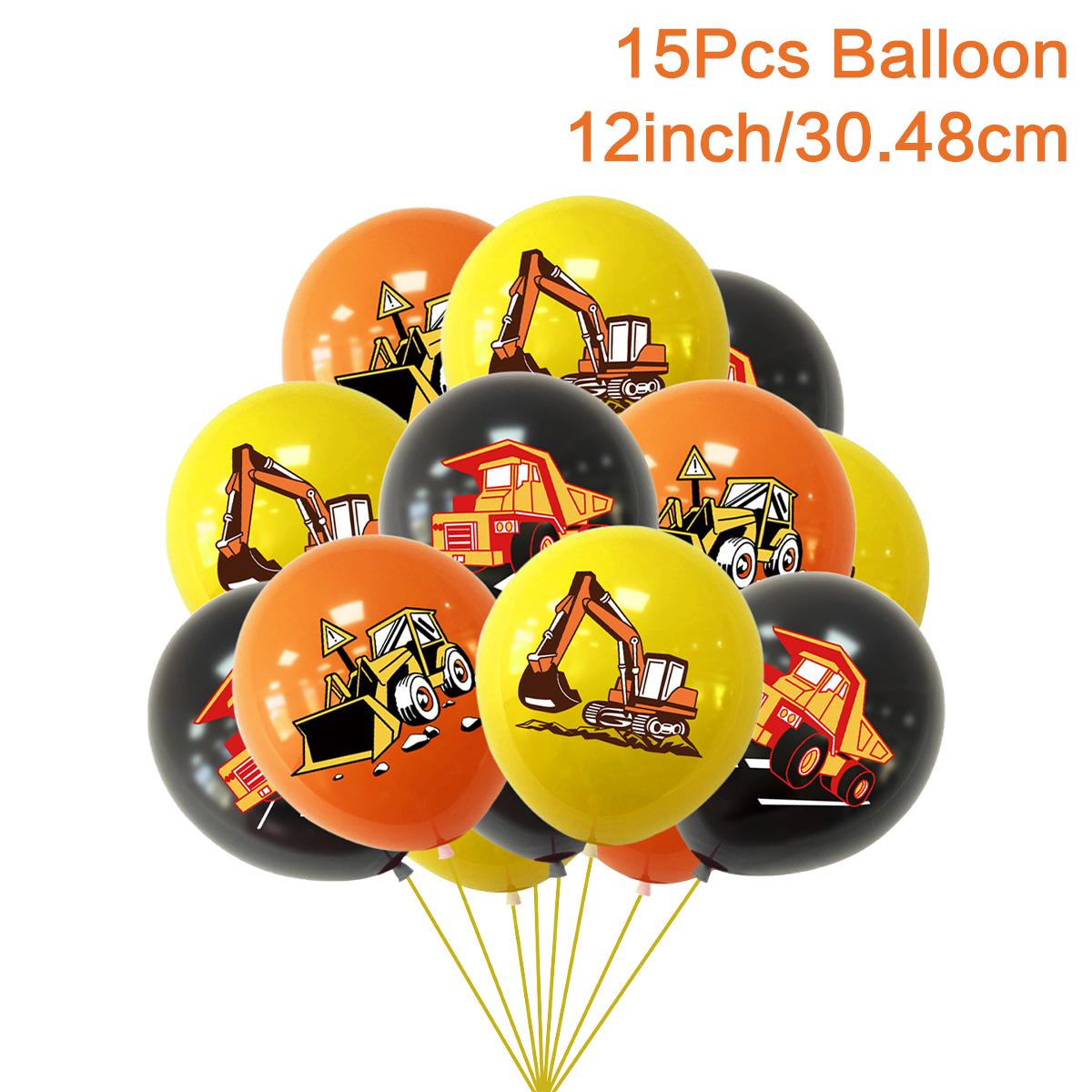 

15pcs Construction Inflatable Latex Balloons Excavator Bulldozer Truck Balloons for Boy s Construction Birthday Party Supplies as shown