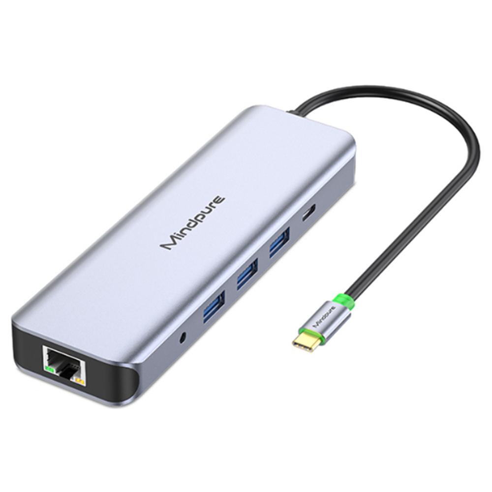 

MINDPURE HU012 11-in-1 Multi-Function Docking Station Laptop USB-C Hub,USB3.0x3+3.5mm AV+PD+HDx2+VGA+SD+TF+RJ45 As Shown A