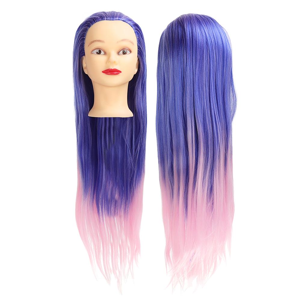 Long Hair Mannequin Head Synthetic Fiber Blue Pink Gradient Portable Cosmetology Mannequin