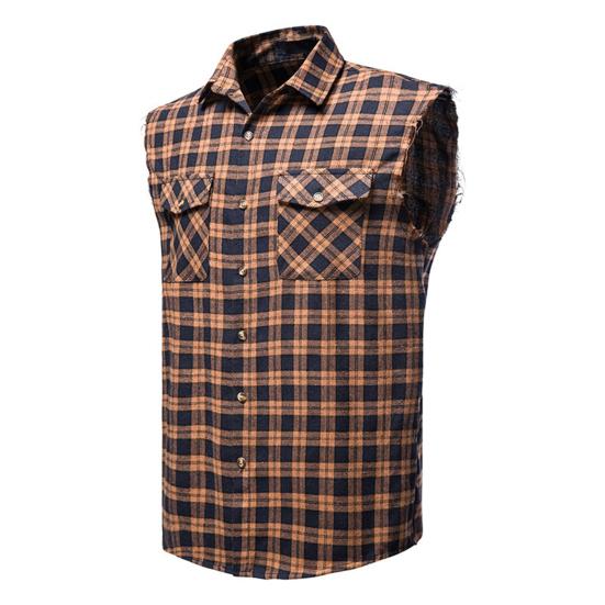 Shirt Vest Fashion Sleeveless 3D Cutting Casual Vest Men Plaid Print Waistcoat Top Men Vest Male Clothing