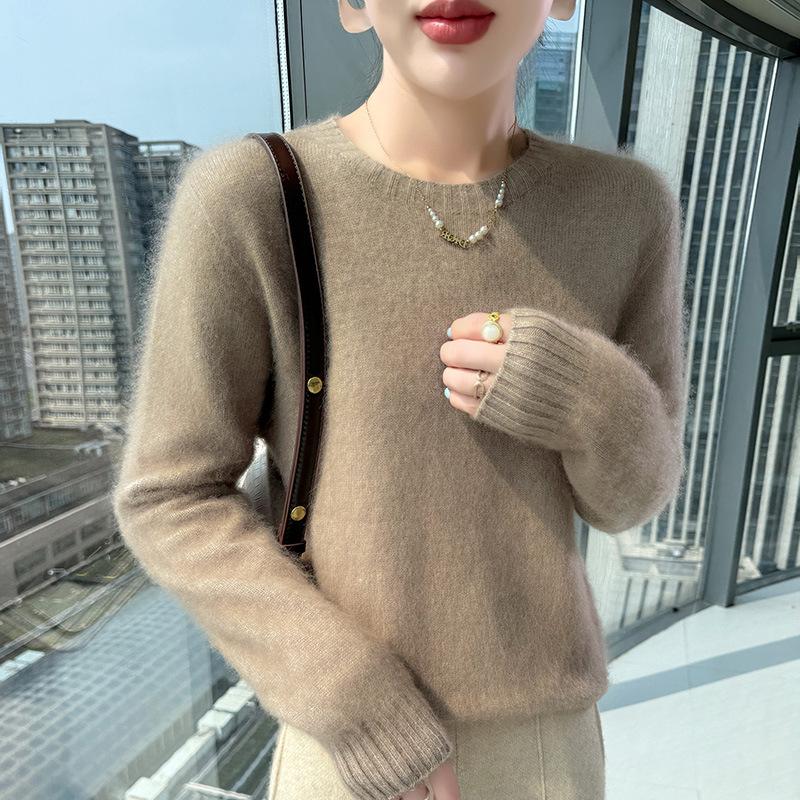 Lekasha Women's Slim Fit 100% Cashmere Round Neck Sweater - Solid Color, Long Sleeve.