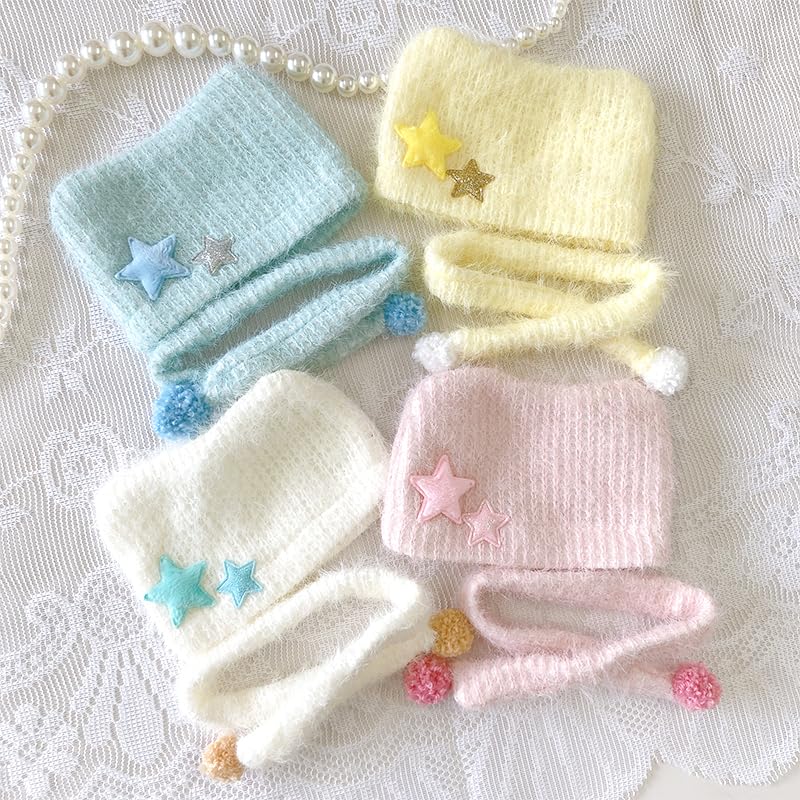 Cat Ear Knit Hat & Scarf Set for 10cm Plush Toy, Yellow [Used]