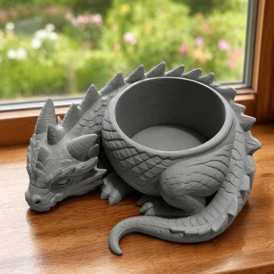 DYS 3D Printed Lying Dragon Flowerpot for Small Green Plants, Decorative Succulents Pot Ornament, Dark Style Figurine Home Office Desktop