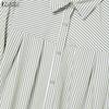 ZANZEA Women Long Sleeve Stripe Blouse and Long Skirts Casual Two Piece Suit Sets