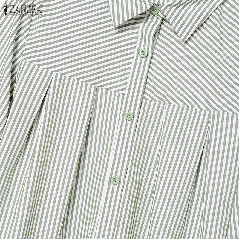ZANZEA Women Long Sleeve Stripe Blouse and Long Skirts Casual Two Piece Suit Sets