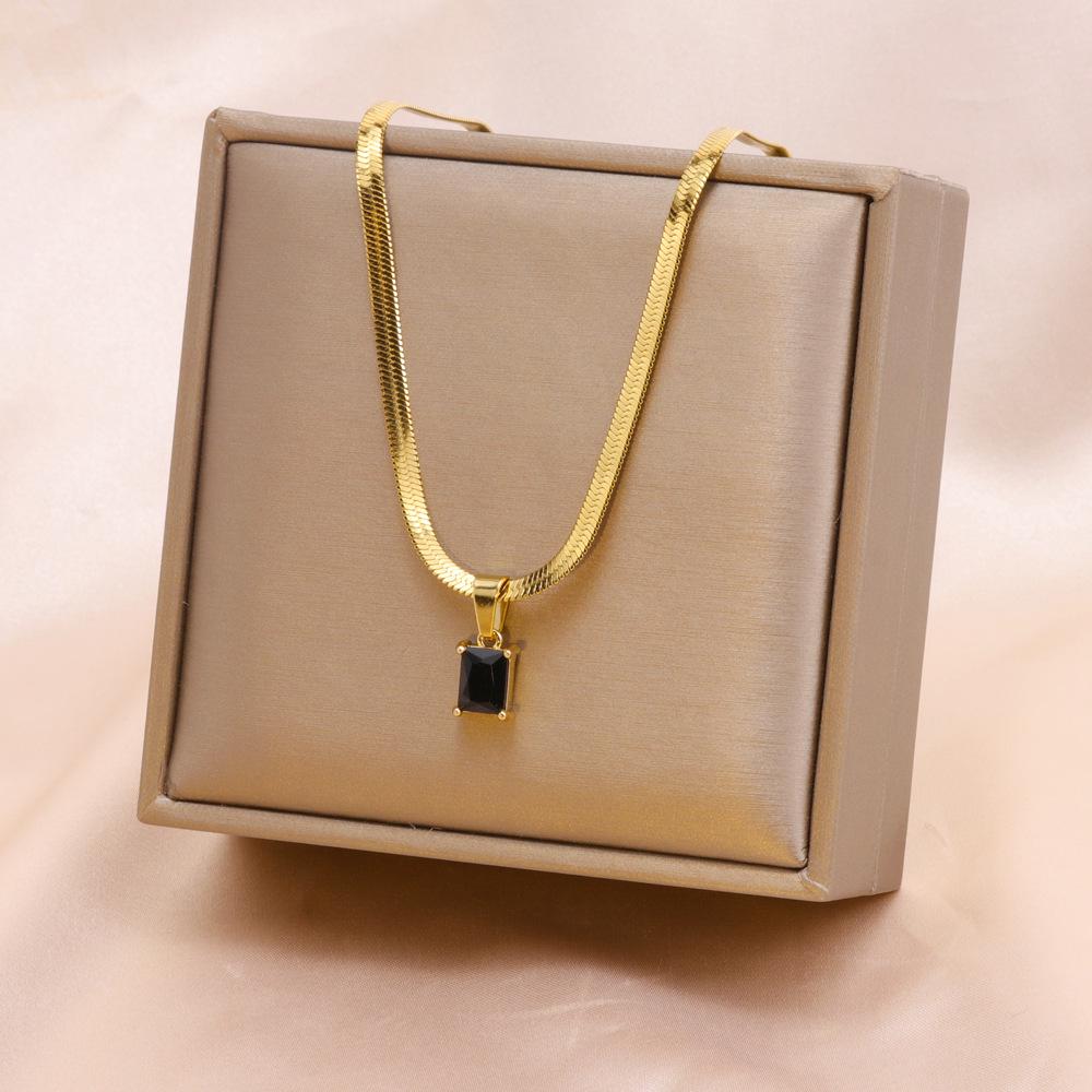 Emerald Necklace & Bracelet Set: Square Diamond, Stainless Steel with Round Snake Chain, Free Shipping