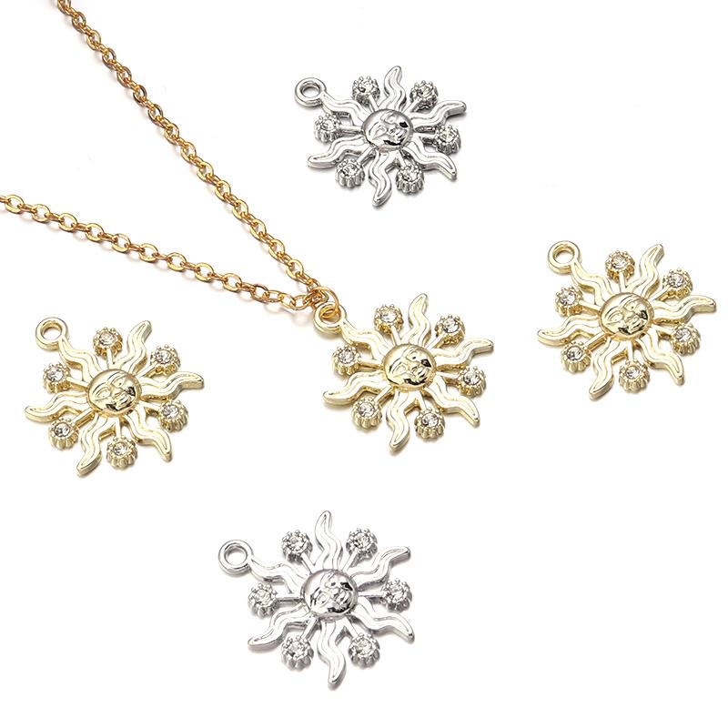 10pcs Alloy Sun Charms Gold Silver Color Rhinestone Pendant For Jewelry Making DIY Necklace Earrings Pendant Key Chain Supplies