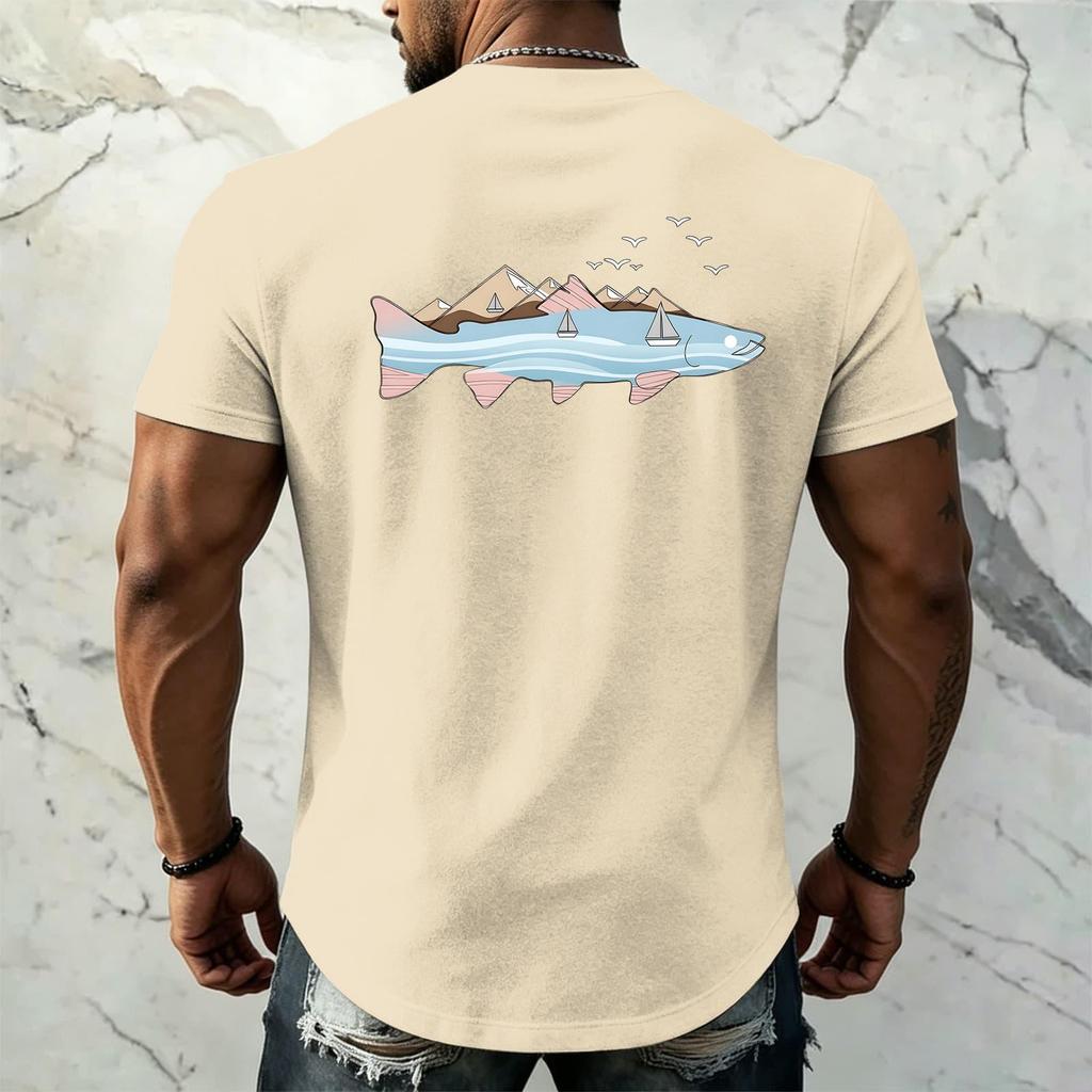 Men's Vintage Texture Printed Short Sleeve T Shirt Loose Fit Casual Summer Daily Wear Top Soft Fabric Comfortable Design