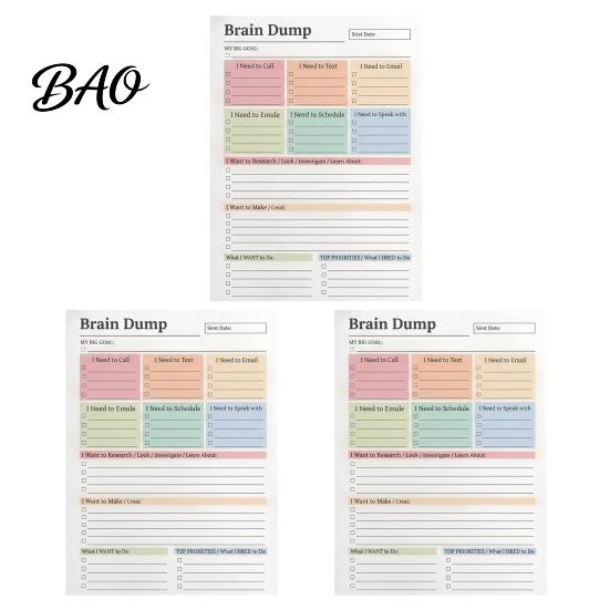 Office Desk Accessory A5 Brain Dump Planner, Tear-off Daily Task Pad with 50 Tear Off Note Sheets, Thickened Paper Notepad for Organizing Thoughts And