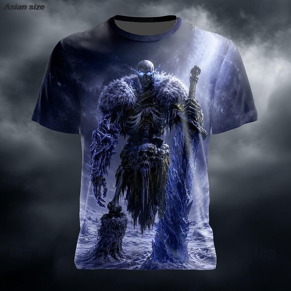 Halloween Men's Skull Bone T Shirt Short Sleeve 3D Print Crew Neck Exaggerated Gothic Street Dark Party clothing