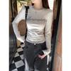 Autumn Korean Style Letter Print Round Neck Long Sleeve Women's T-shirt