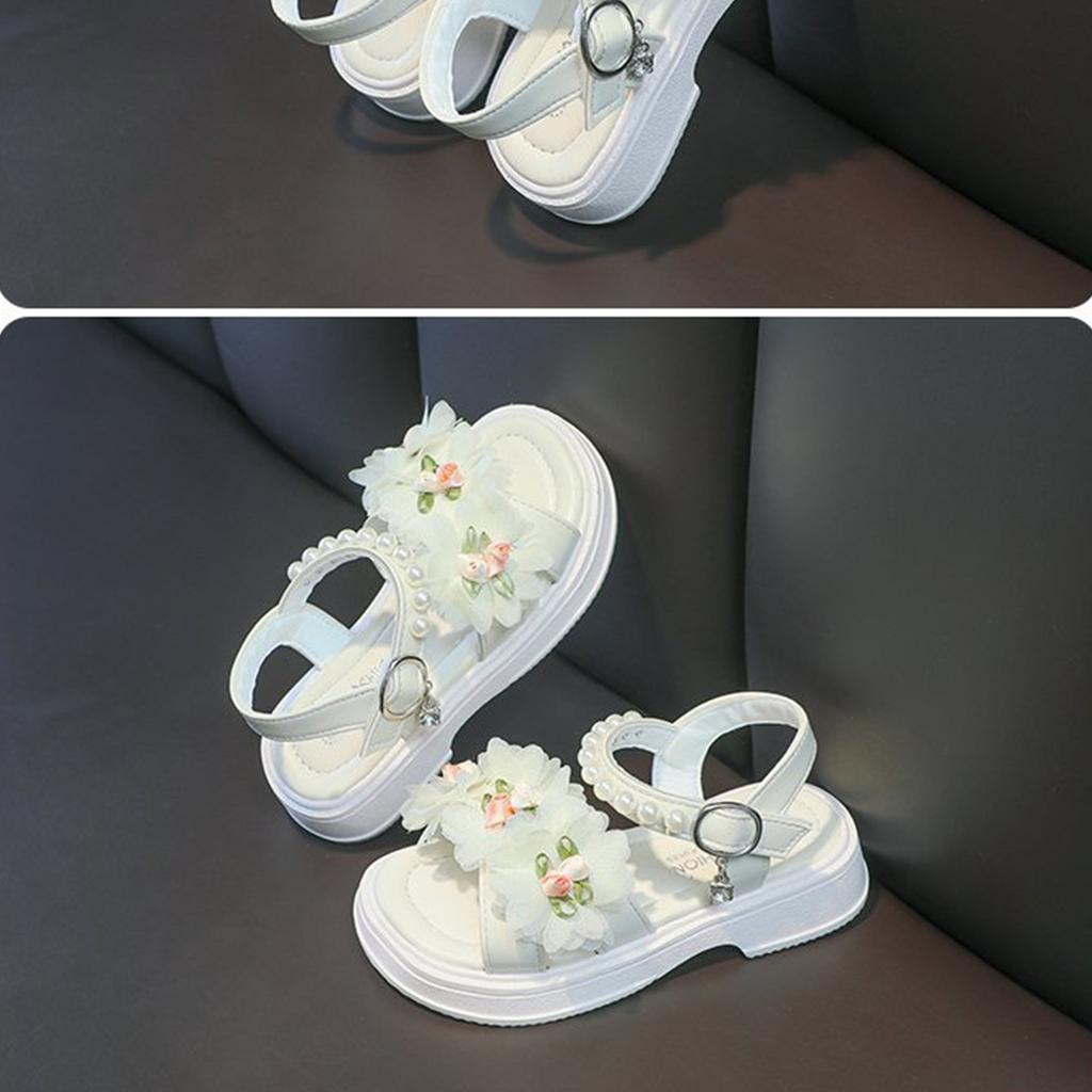 Girls Soft Sole Sandals Adjustable Buckle Strap Flower Decoration Princess Style Lightweight Toddler Summer Footwear