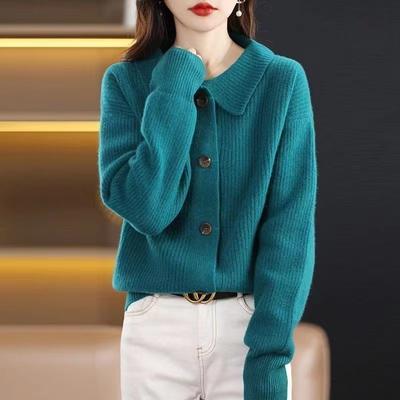 Autumn New Gentle Retro Solid Color Stand-up Neck Knitted Cardigan Women's Sweater Loose Versatile Top Jacket Women