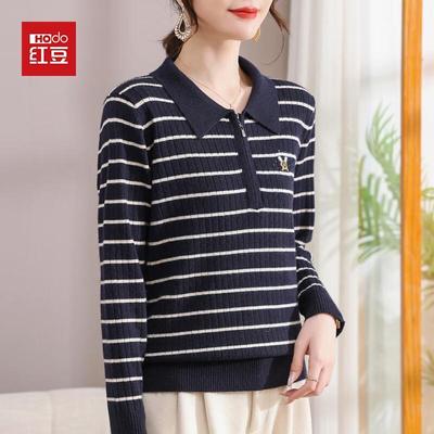 Maglia a polo a maniche lunghe a righe da donna Hodo