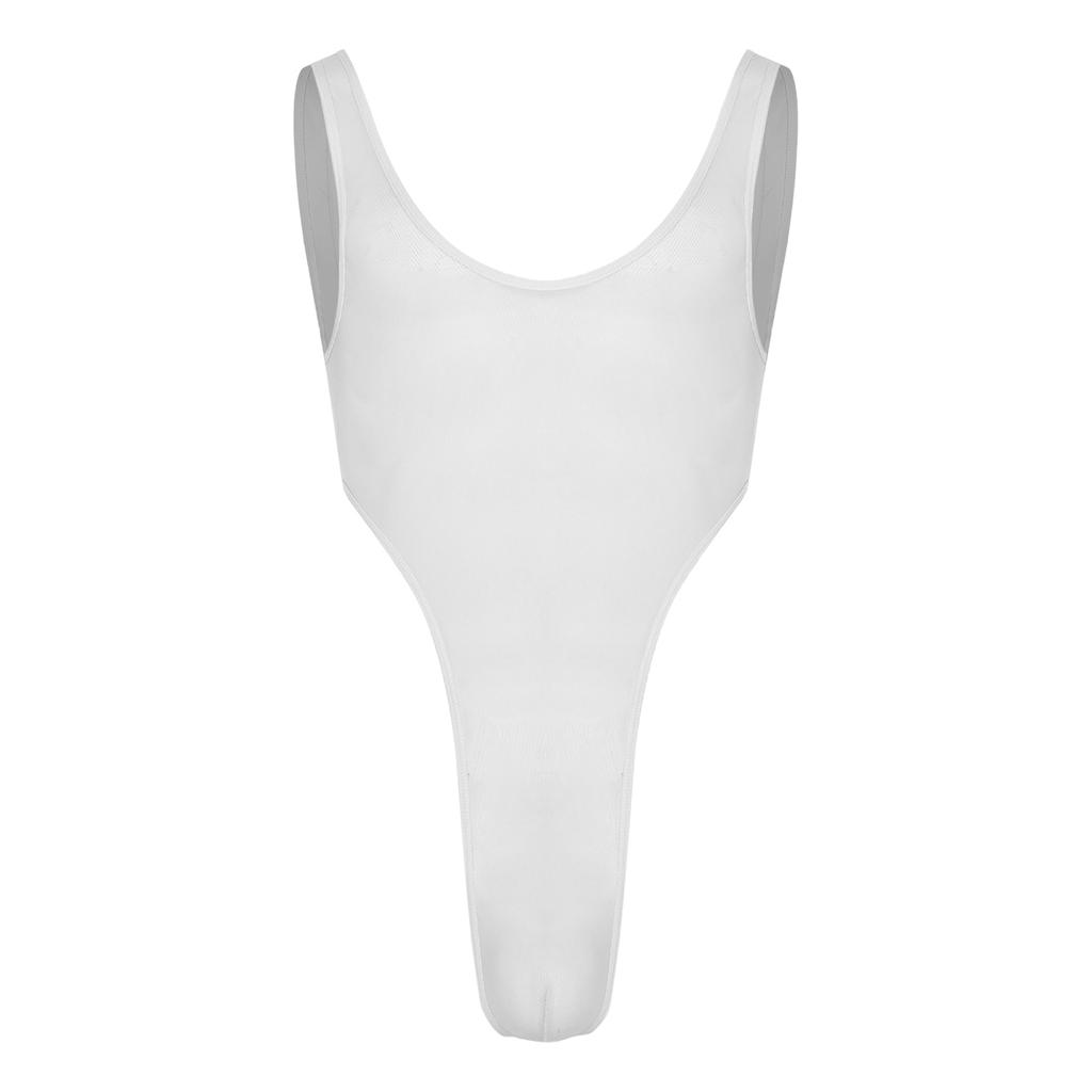Herren Durchsichtiges Netz Ärmellos Offener Rücken Beutel Hoher Beinausschnitt Einteiler Bodysuit Jumpsuit