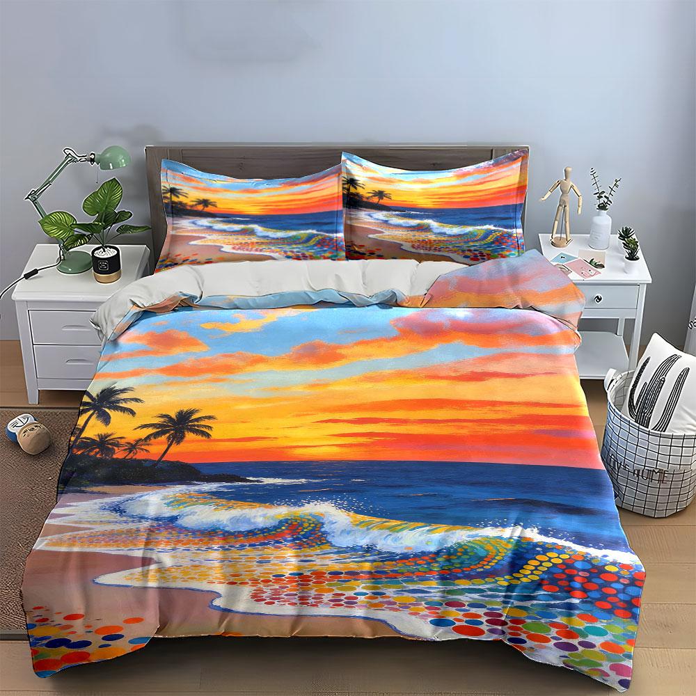 Sunset, ocean, palm trees. Bedding sets Duvet cover sets Duvet covers Pillowcases(1 * Duvet Cover 2 * Pillowcases without duvet insert)