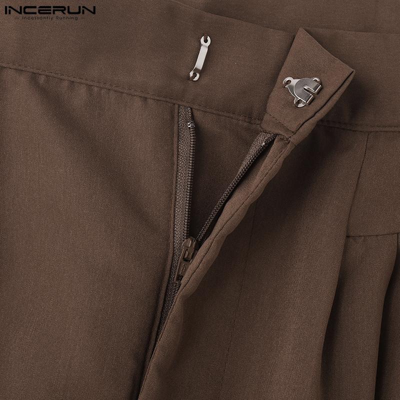 INCERUN Men Zipper Button Waist Casual Loose Baggy Long Wide Legs Pants Trousers
