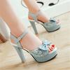 Fashion Women Summer Lace Bow Mesh Shoes Fish Mouth High Heel Ladys Platform Sandals Evening White Dress Wedding Female Zapatos De Mujer