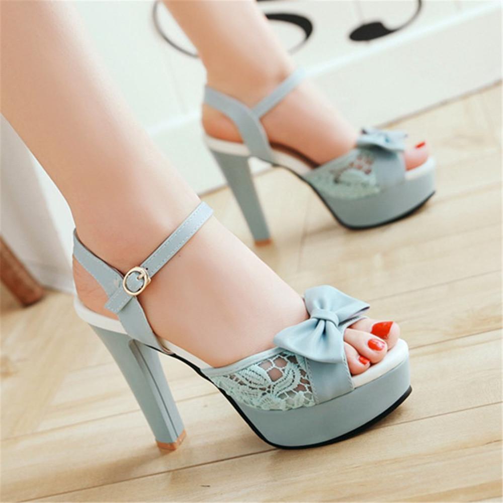 Fashion Women Summer Lace Bow Mesh Shoes Fish Mouth High Heel Ladys Platform Sandals Evening White Dress Wedding Female Zapatos De Mujer