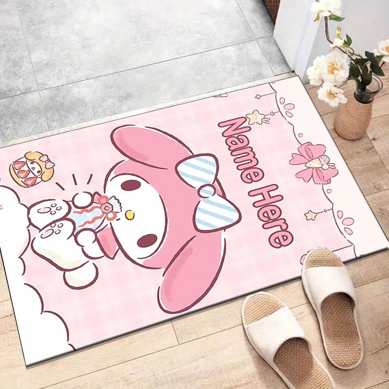 Custom Melody Mat Personalized Name, Polyester Washable Indoor Entryway Rug, Gift for Christmas, Easter, Thanksgiving Day
