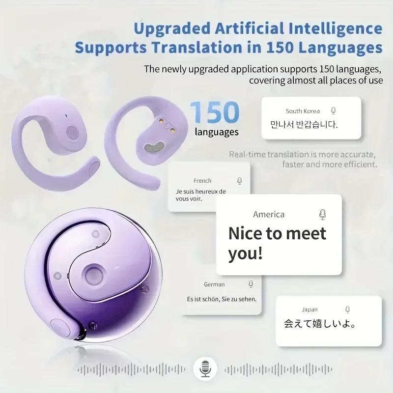 144-Language AI Real-Time Translator Headphones Bluetooth 5.3 Wireless IPX7 Waterproof Two-Way Translation for Global Business